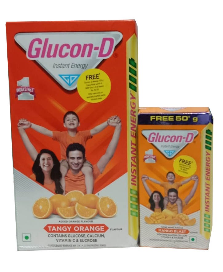 Glucon-D Tangy Orange 1kg + Mango Blast 125g Free